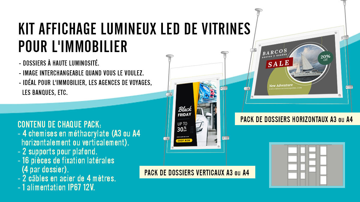 Kit affichage lumineux led pour vitrine
